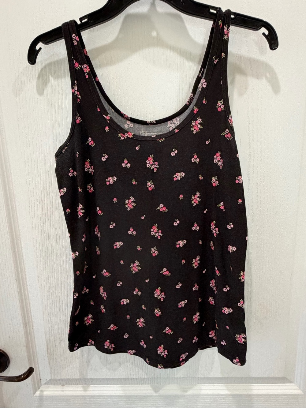 No Boundaries Black Tank Top with Pink Floral Print